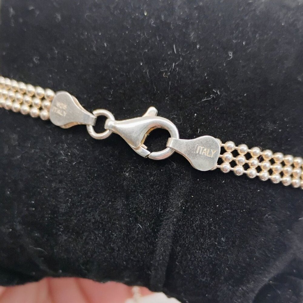 Vtg "M" Italy 925 Sterling Silver V-Neck Ball Beads Beaded Chain Necklace 16" - Picture 6 of 8